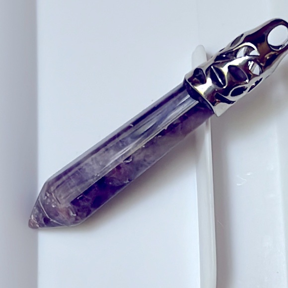 Genuine Amethyst 6- Sided Pendant Point in Silver - Picture 4 of 11